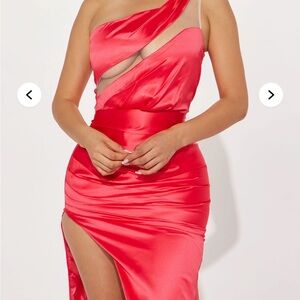 Fashion Nova Vibrant Coral Satin Dress Red